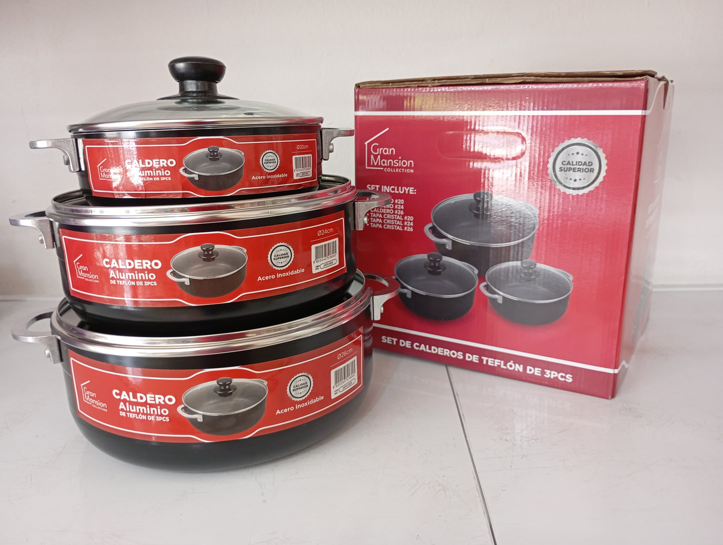 Juego de Caldero negro de Teflon 20CM - 24CM - 28CM